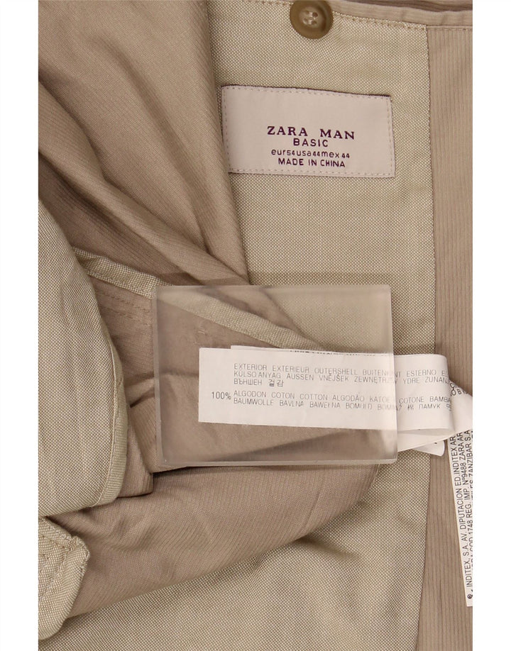 ZARA Mens 2 Button Blazer Jacket EU 54 XL Beige Cotton