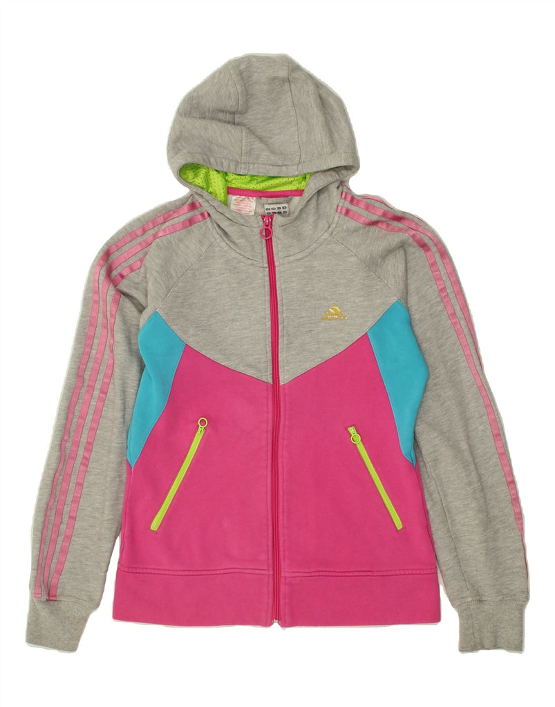 ADIDAS Girls Graphic Zip Hoodie Sweater 15-16 Years Pink Colourblock Vintage Adidas and Second-Hand Adidas from Messina Hembry 