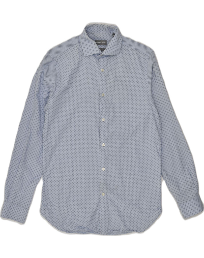 MICHAEL KORS Mens Slim Fit Shirt Size 14 1/2 Small Blue Polka Dot Cotton | Vintage Michael Kors | Thrift | Second-Hand Michael Kors | Used Clothing | Messina Hembry 