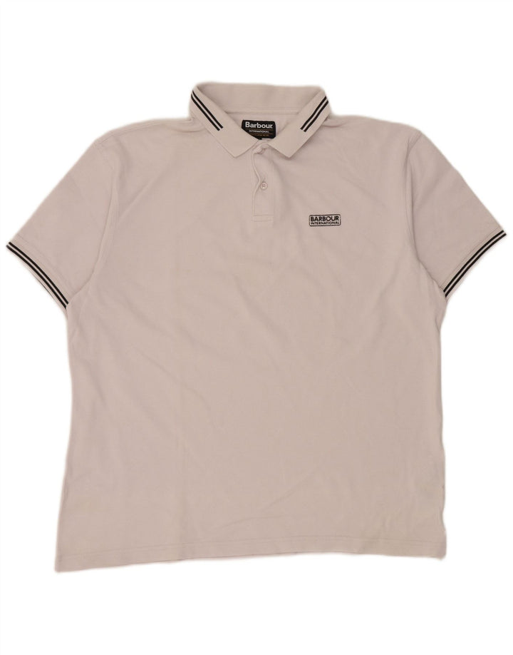 BARBOUR Mens Polo Shirt 2XL White Striped Cotton
