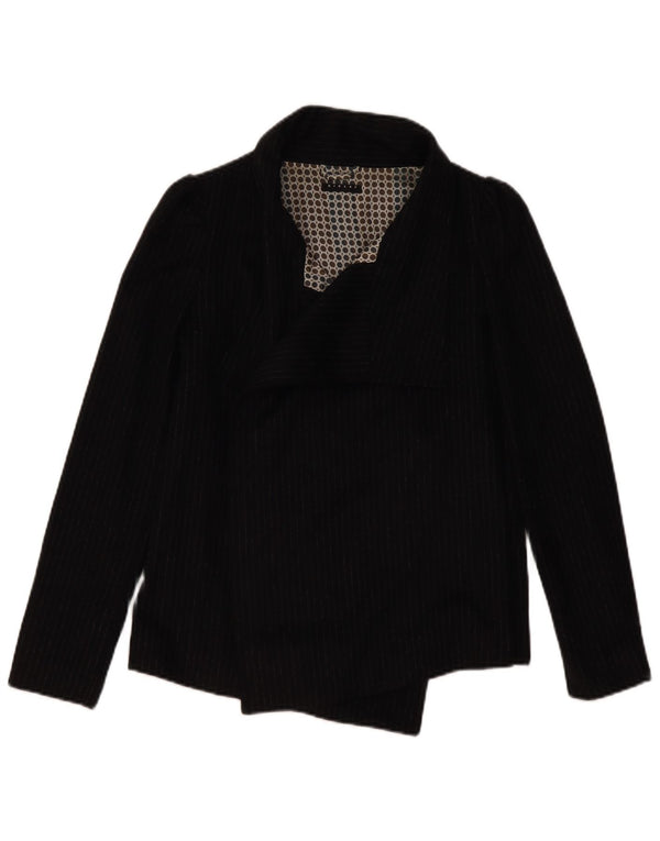 SISLEY Womens Open Blazer Jacket IT 38 XS Black Pinstripe Acetate