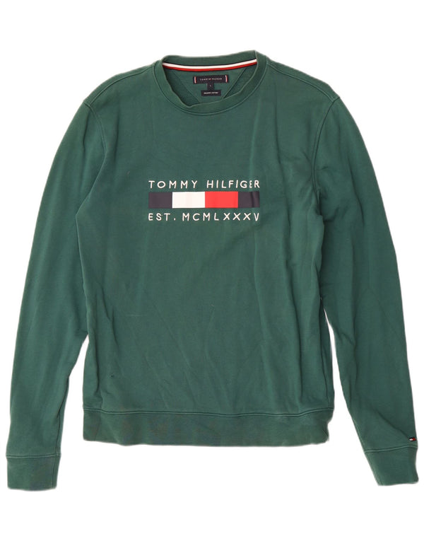 Tommy Hilfiger Womens Graphic Sweatshirt Jumper UK 14 Large Green Cotton