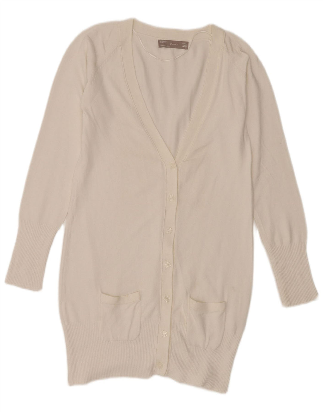 Zara Womens Longline Cardigan Sweater UK 12 Medium White Cotton