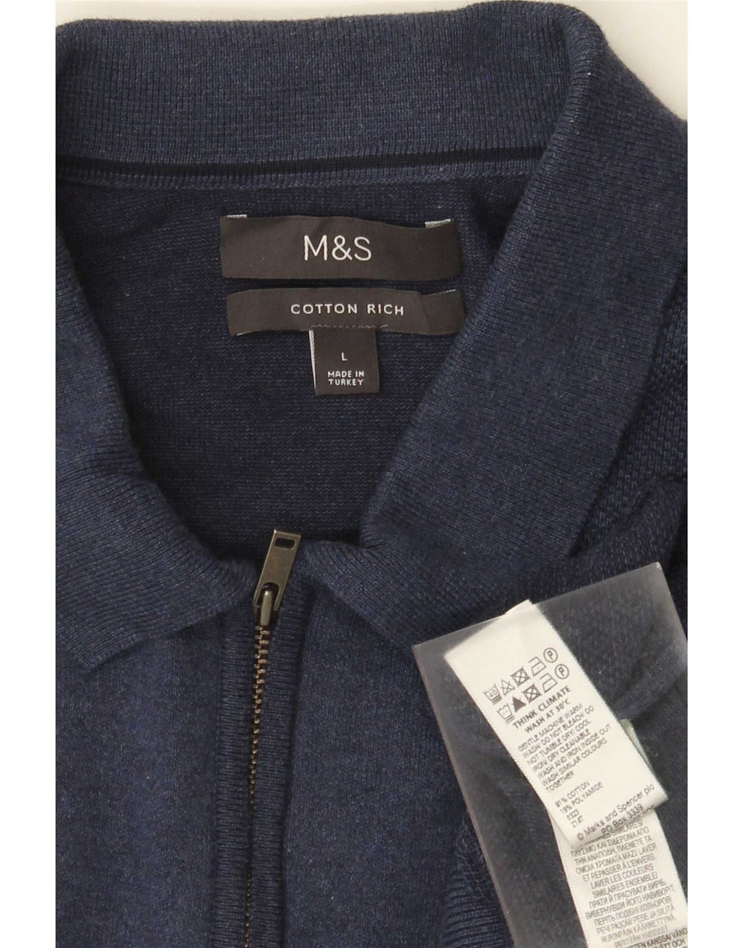 Marks & Spencer Mens Polo Neck Jumper Sweater Large Navy Blue Cotton