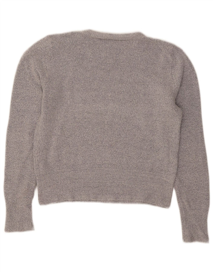 Oasis Womens Crop Crew Neck Jumper Sweater UK 12 Medium Grey Acrylic