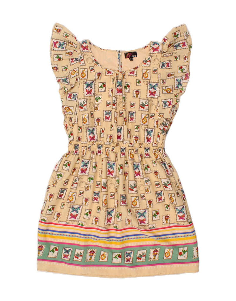 VINTAGE Womens Abstract Pattern Basic Dress UK 12 MedIum Beige Butterfly Vintage Vintage and Second-Hand Vintage from Messina Hembry 