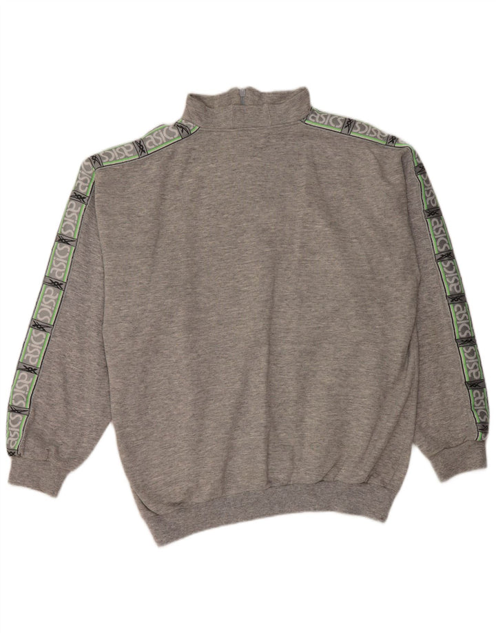 Asics Mens Graphic Zip Neck Sweatshirt Jumper XL Grey Flecked Cotton