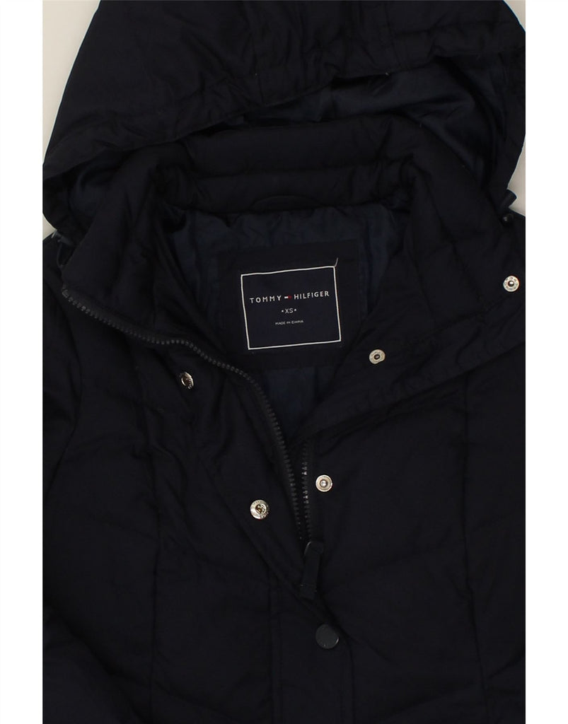 TOMMY HILFIGER Womens Hooded Padded Jacket UK 4 XS Navy Blue Polyester | Vintage Tommy Hilfiger | Thrift | Second-Hand Tommy Hilfiger | Used Clothing | Messina Hembry 