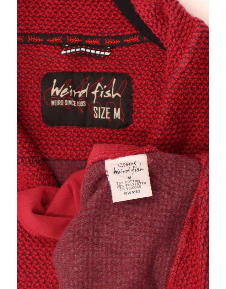 Weird Fish Mens Graphic Zip Neck Sweatshirt Jumper Medium Red Cotton