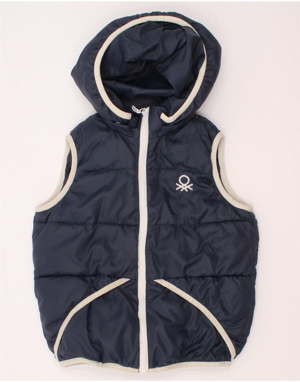 Benetton Boys Hooded Padded Gilet 6-7 Years Small  Navy Blue Polyester