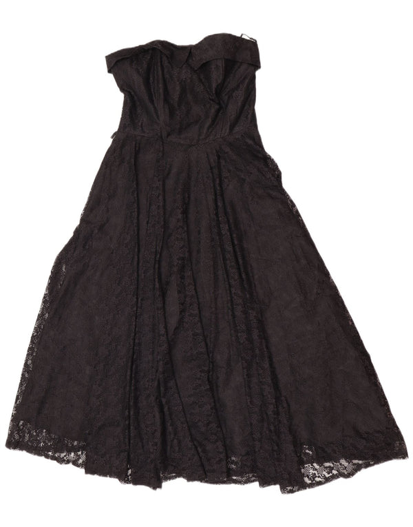 Vintage Womens Strapless Dress UK 14 Large Black Floral Polyamide