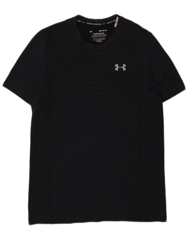 Under Armour Mens Heat Gear T-Shirt Top Medium Grey Striped Polyester