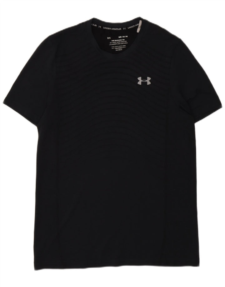 Under Armour Mens Heat Gear T-Shirt Top Medium Grey Striped Polyester