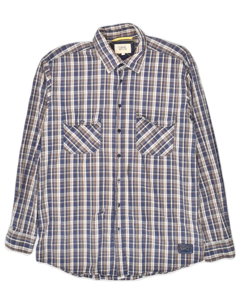 CAMEL Mens Shirt Large Blue Check Cotton | Vintage Camel | Thrift | Second-Hand Camel | Used Clothing | Messina Hembry 
