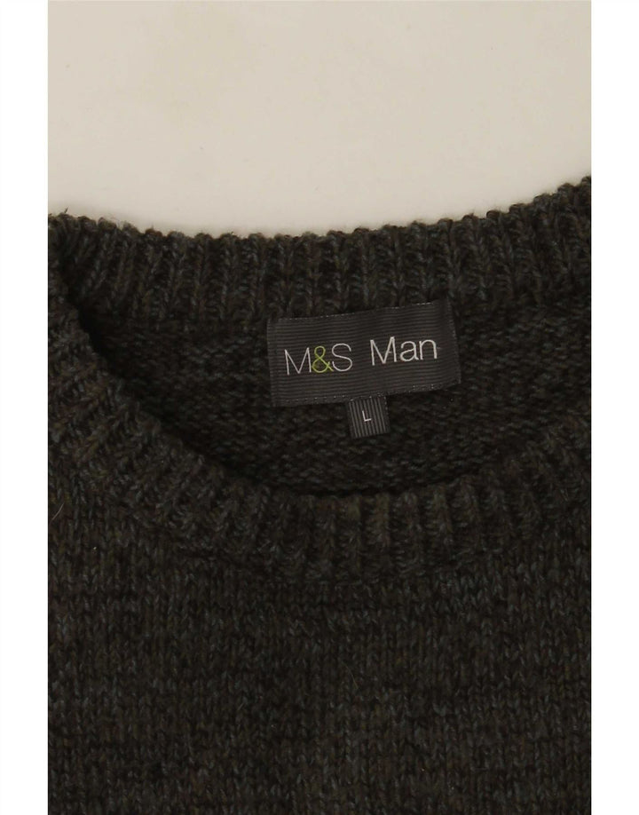 Marks & Spencer Mens Boat Neck Jumper Sweater Large Khaki