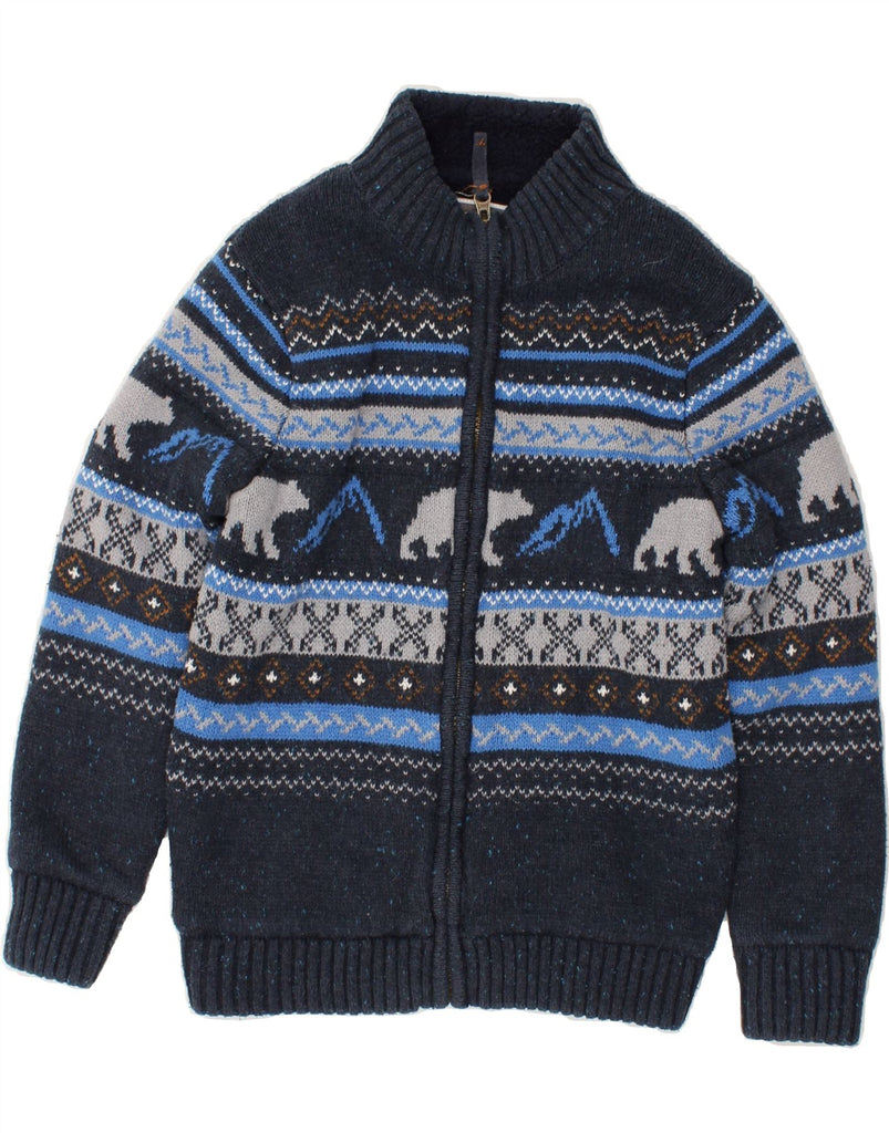 FAT FACE Boys Knit Sherpa Jacket 8-9 Years Navy Blue Fair Isle Cotton | Vintage Fat Face | Thrift | Second-Hand Fat Face | Used Clothing | Messina Hembry 