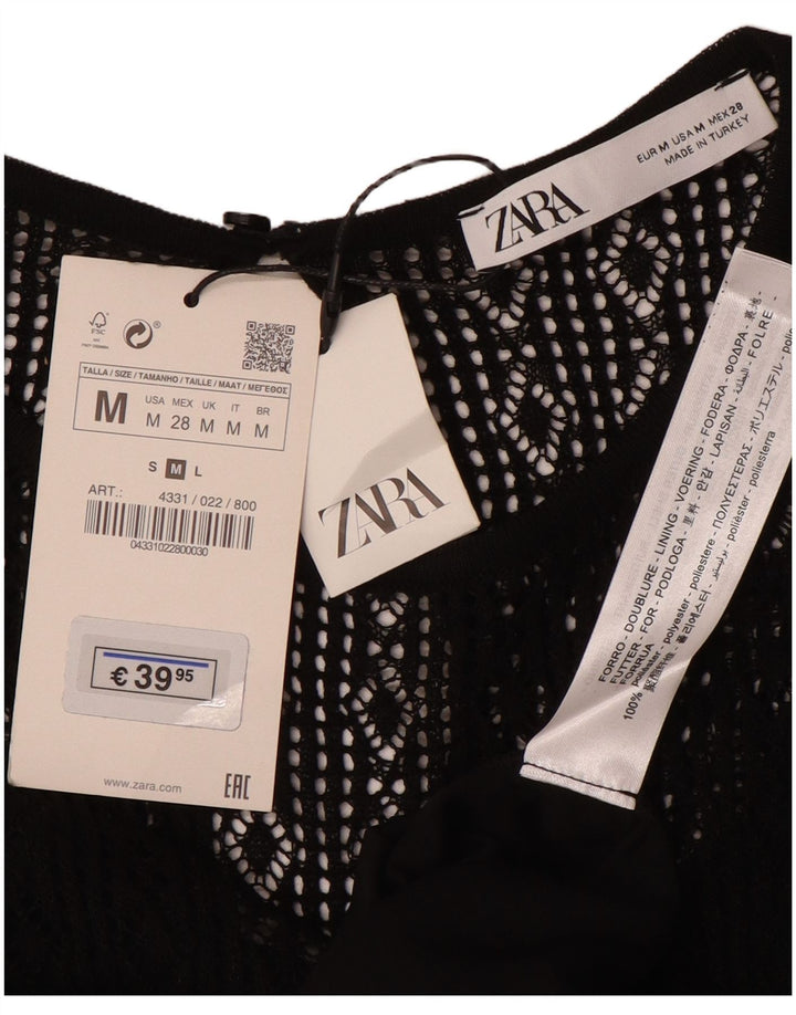 ZARA Womens Short Sleeves Jumper Dress UK 12 Medium Black Polyester