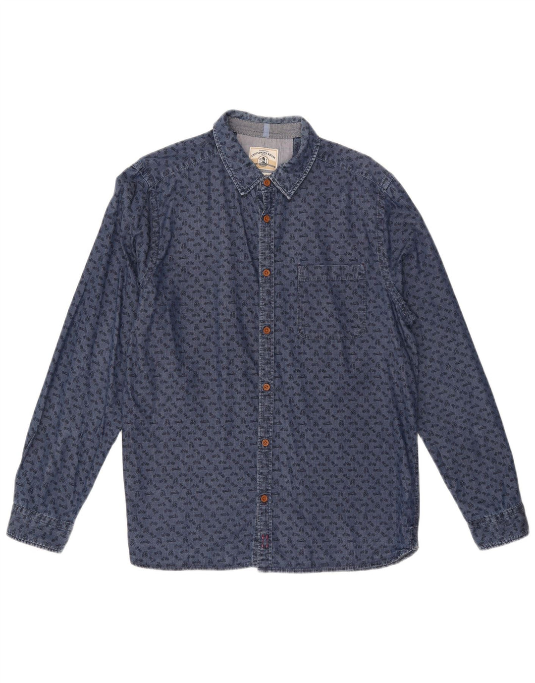 White Stuff Mens Abstract Pattern Slim Fit Shirt Large Blue Cotton