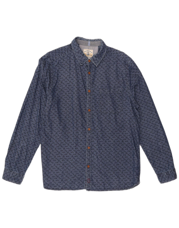 White Stuff Mens Abstract Pattern Slim Fit Shirt Large Blue Cotton