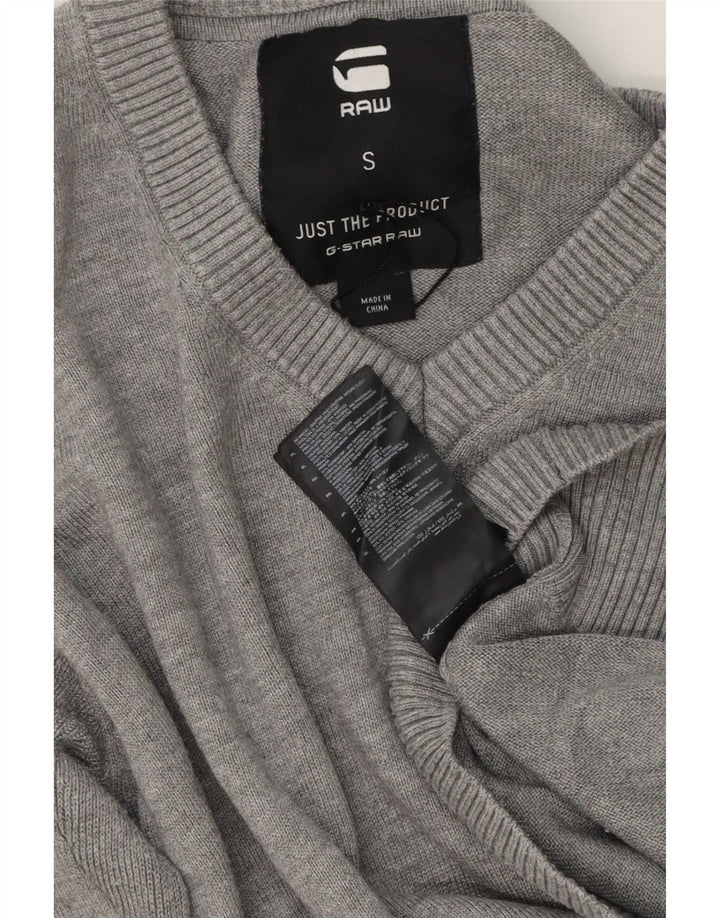 G-Star Mens V-Neck Jumper Sweater Small Grey Cotton