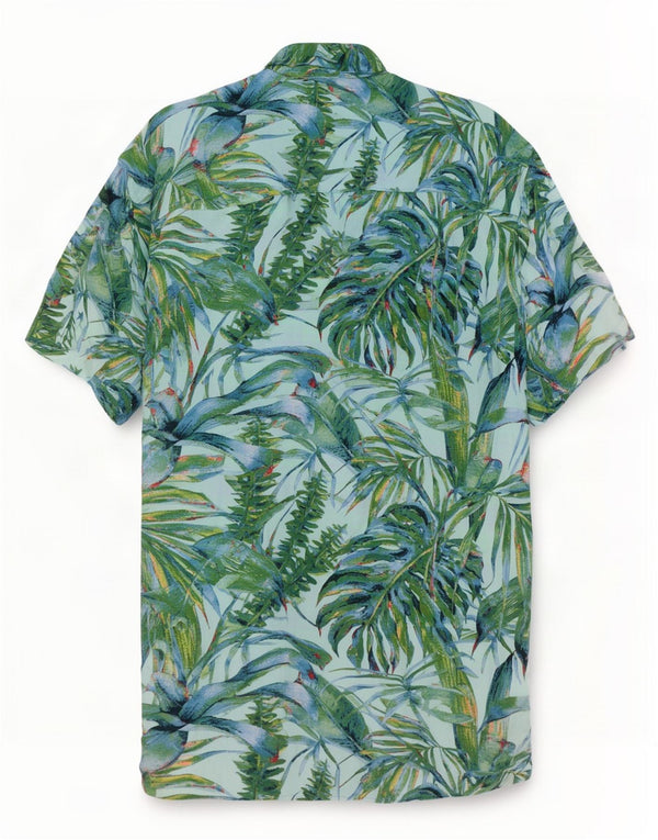 Vintage Mens Hawaiian Short Sleeve Shirt Medium Turquoise Floral Viscose