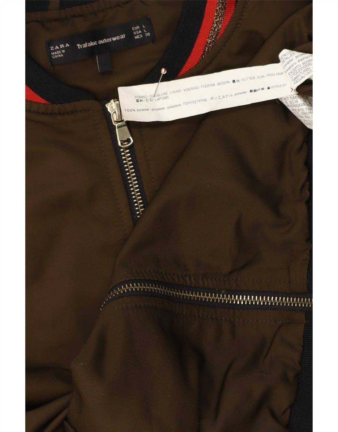 Zara Womens Bomber Jacket UK 40 Large Khaki Polyester