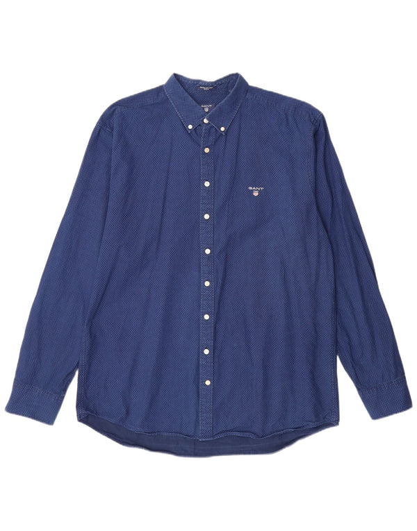 GANT Mens Regular Fit Shirt Size 45/46 18 2XL Blue Geometric Cotton