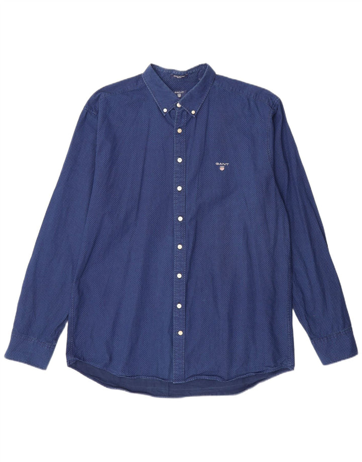 GANT Mens Regular Fit Shirt Size 45/46 18 2XL Blue Geometric Cotton