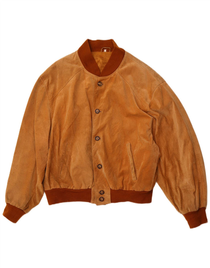 VINTAGE Mens Suede Bomber Jacket UK 42 XL Brown Leather