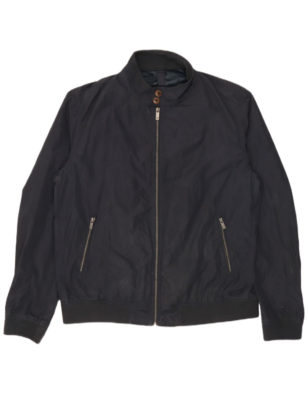 Massimo Dutti Mens Bomber Jacket UK 44 2XL Navy Blue Polyester