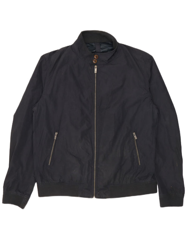 Massimo Dutti Mens Bomber Jacket UK 44 2XL Navy Blue Polyester