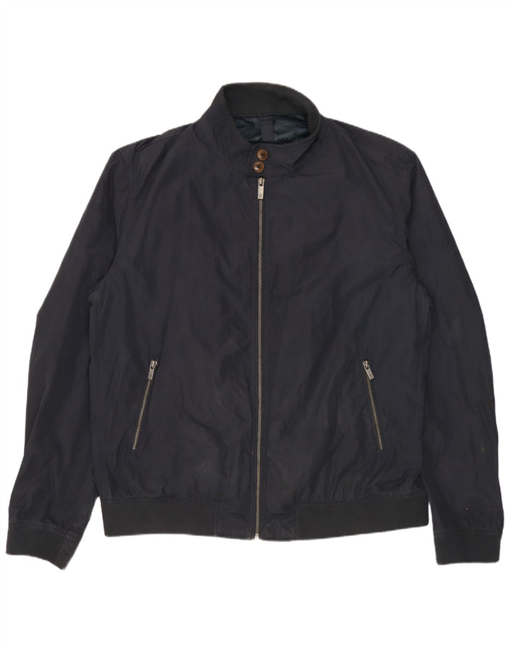 Massimo Dutti Mens Bomber Jacket UK 44 2XL Navy Blue Polyester