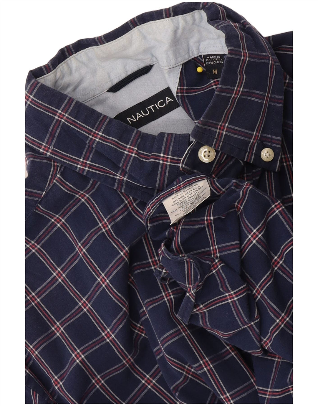 Nautica Mens Short Sleeve Shirt Medium Navy Blue Check Cotton