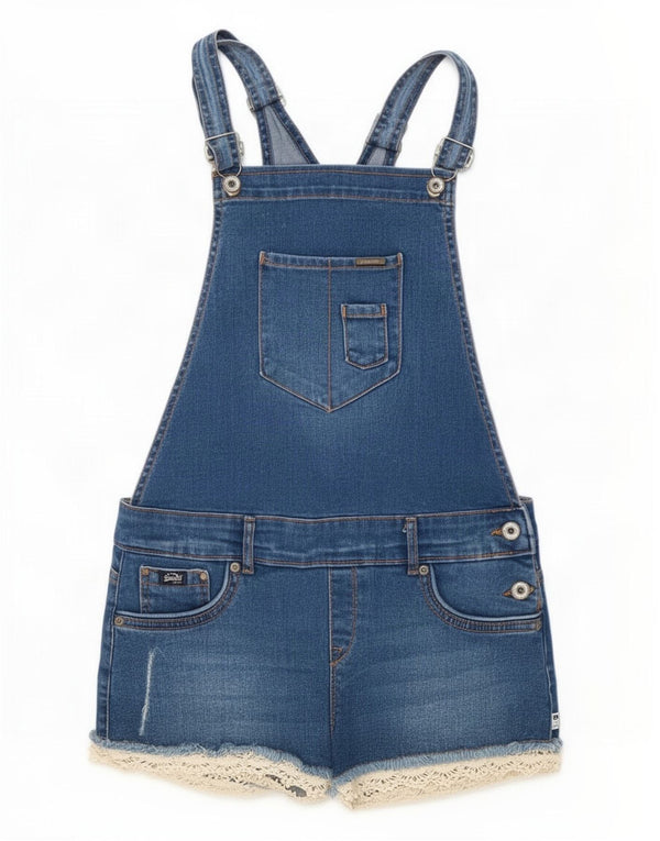 Superdry Womens Dungarees Denim Shorts UK 10 Small W30 Blue Cotton