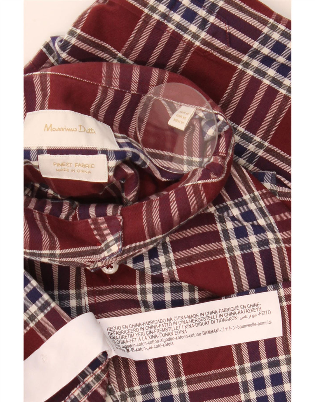 Massimo Dutti Mens Shirt Medium Burgundy Check Cotton