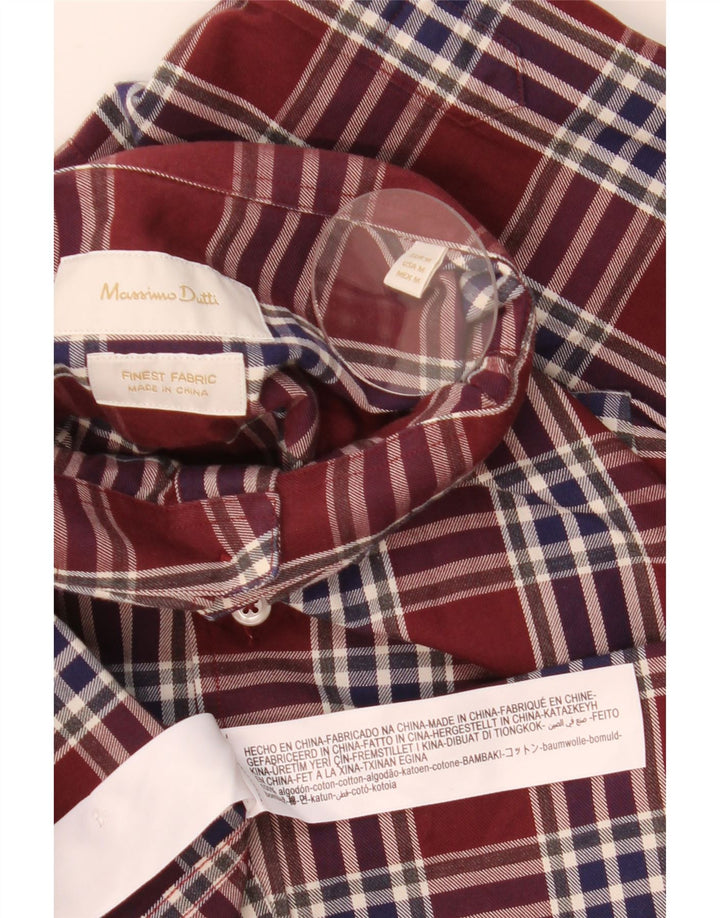 Massimo Dutti Mens Shirt Medium Burgundy Check Cotton
