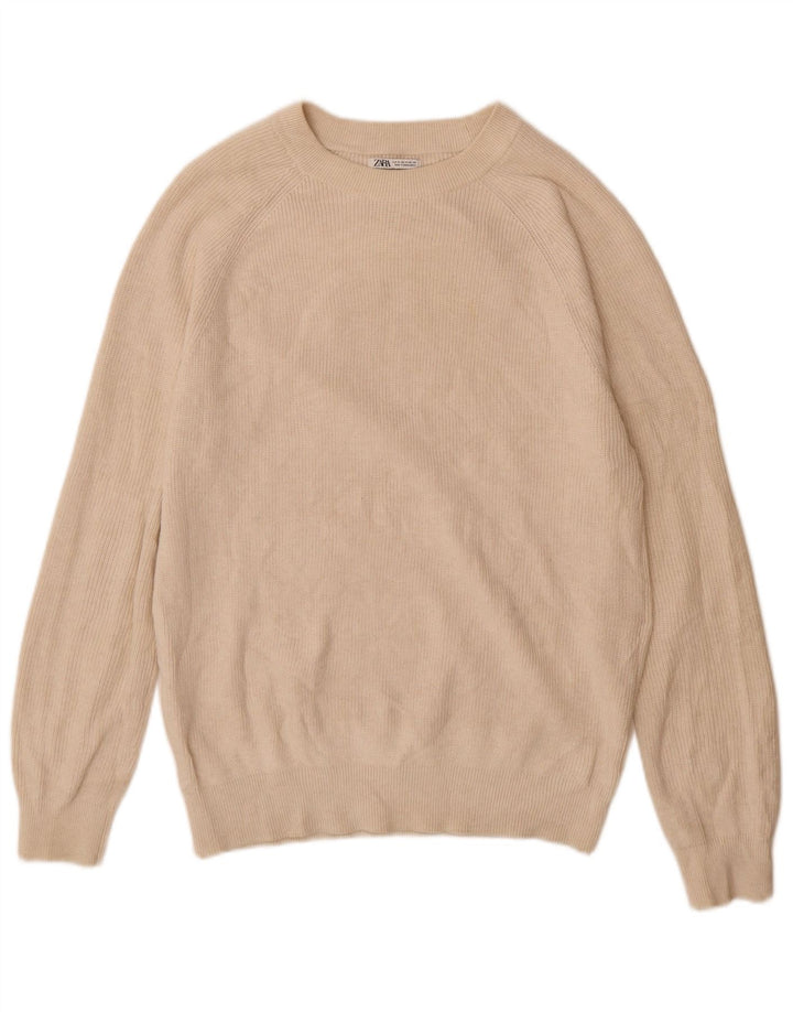 Zara Mens Boat Neck Jumper Sweater Medium Off White Cotton