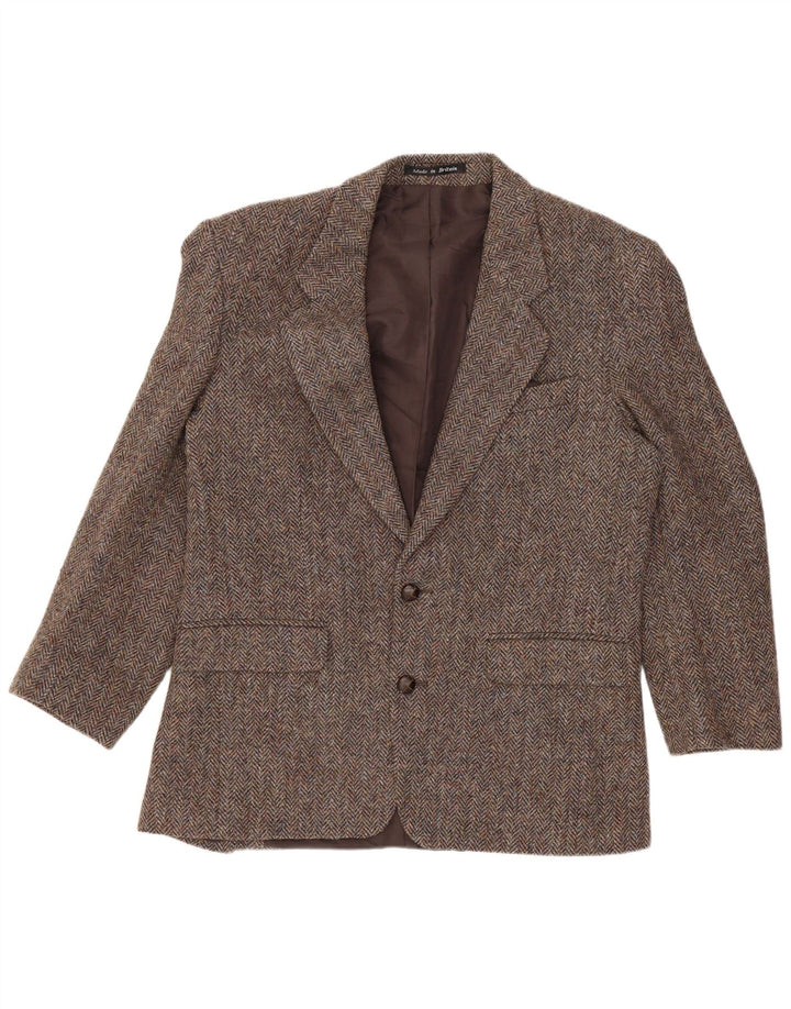 Harris Tweed Mens 2 Button Blazer Jacket UK 40 Large Brown Herringbone Wool
