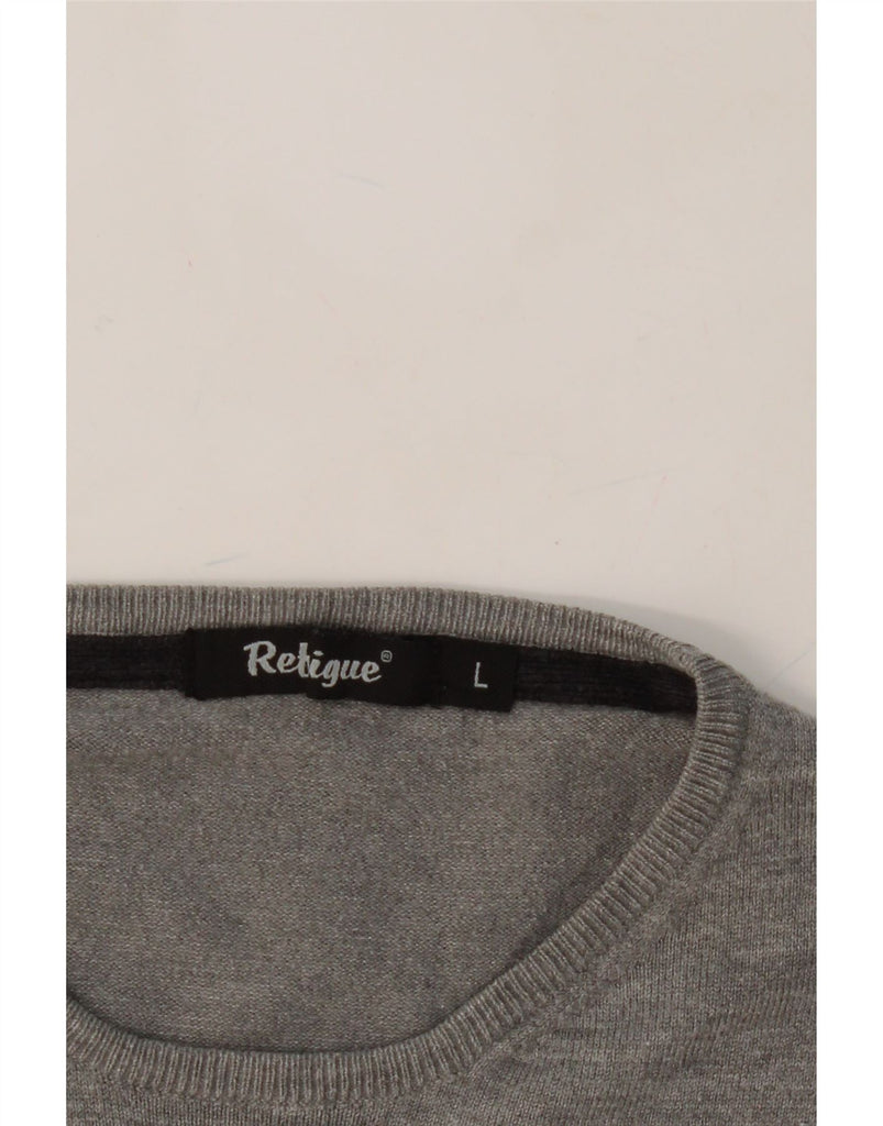 REFRIGUE Womens Crew Neck Jumper Sweater UK 16 Large Grey Viscose Vintage Refrigue and Second-Hand Refrigue from Messina Hembry 
