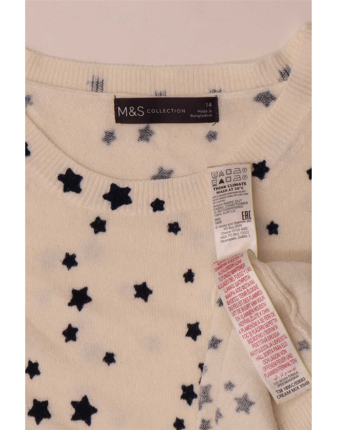 Marks & Spencer Womens Boat Neck Jumper Sweater UK 14 Large White
