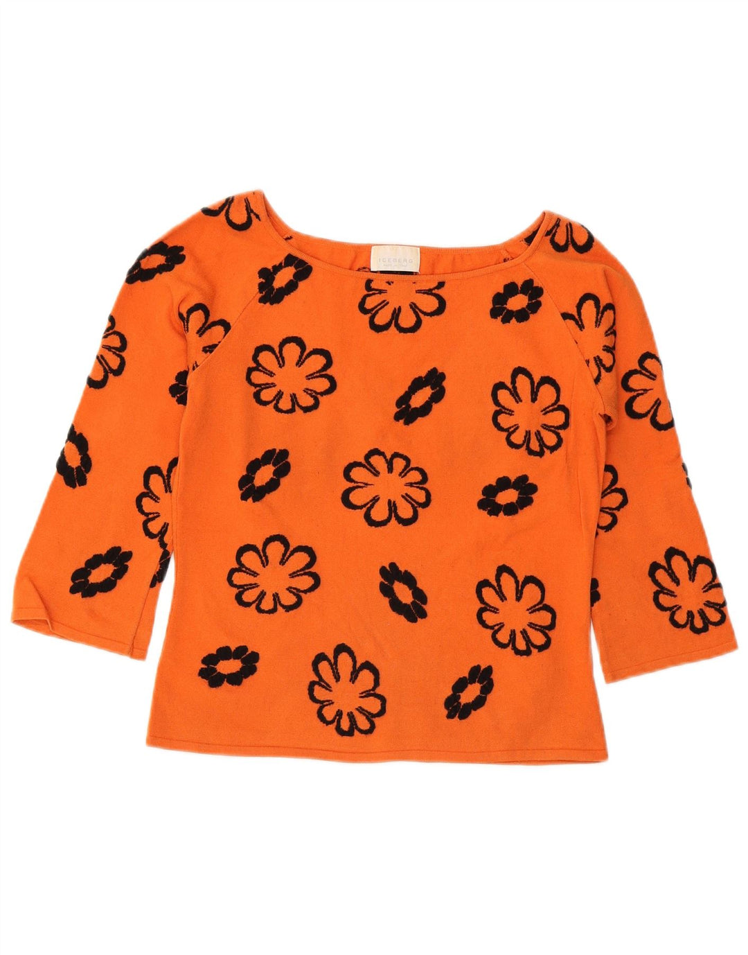 ICEBERG Womens Oversized Top 3/4 Sleeve IT 44 Medium Orange Floral Viscose