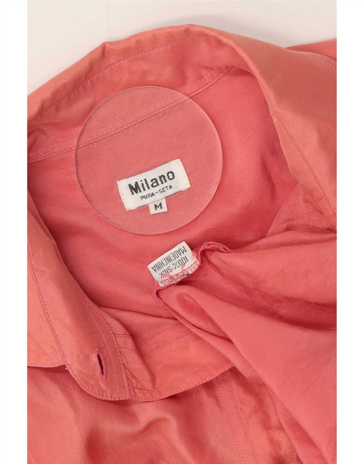 milano Mens Short Sleeve Shirt Medium Pink Silk