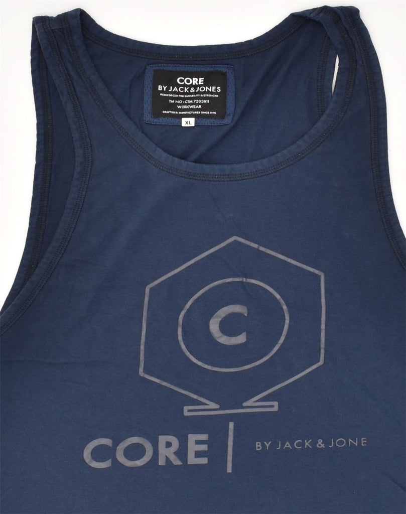 JACK & JONES Mens Core Graphic Vest Top XL Navy Blue Cotton | Vintage Jack & Jones | Thrift | Second-Hand Jack & Jones | Used Clothing | Messina Hembry 