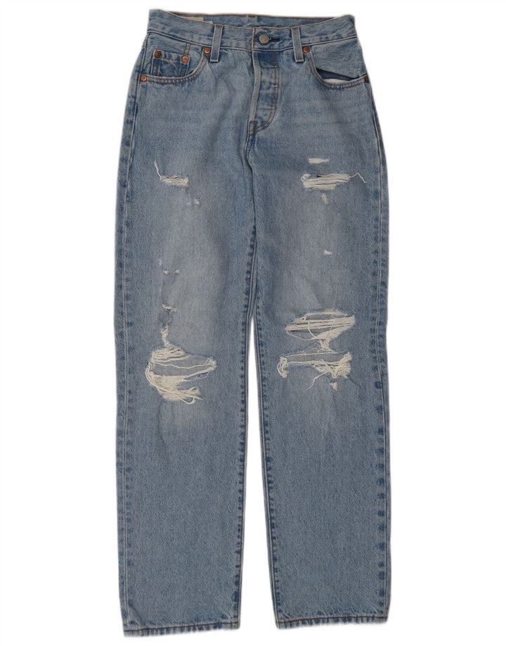 Levi's Womens 501 Distressed Straight Jeans W23 L30 Blue Cotton