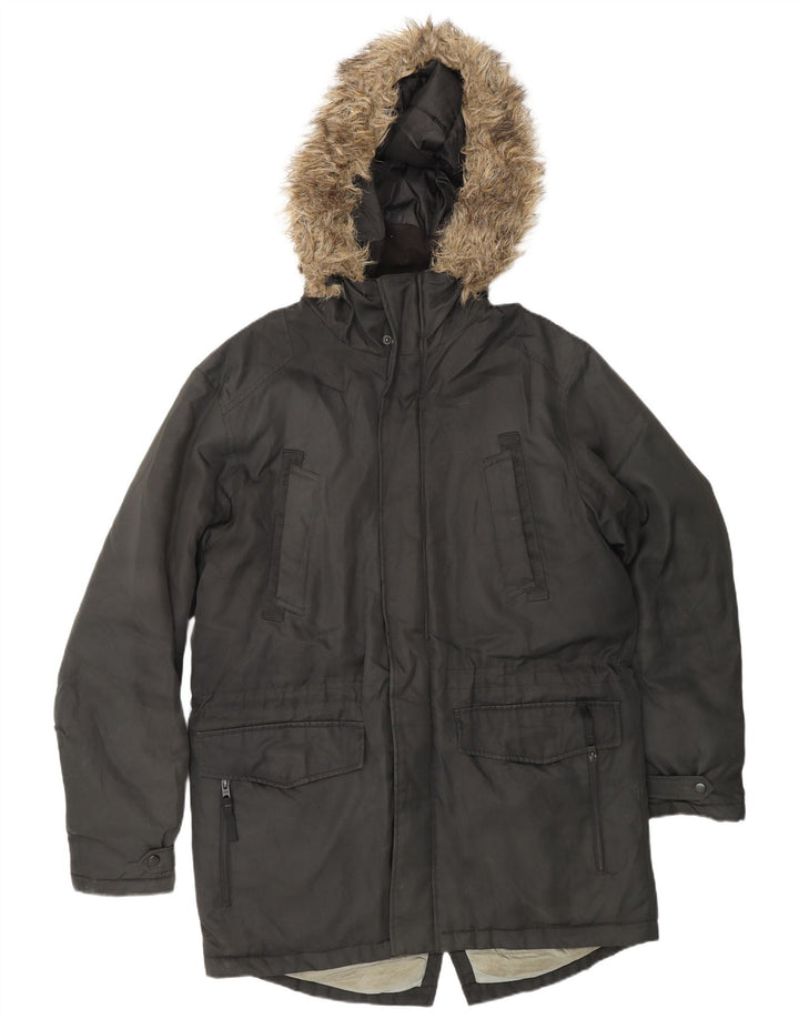 JACK & JONES Mens Hooded Parka Jacket UK 40 Large Black