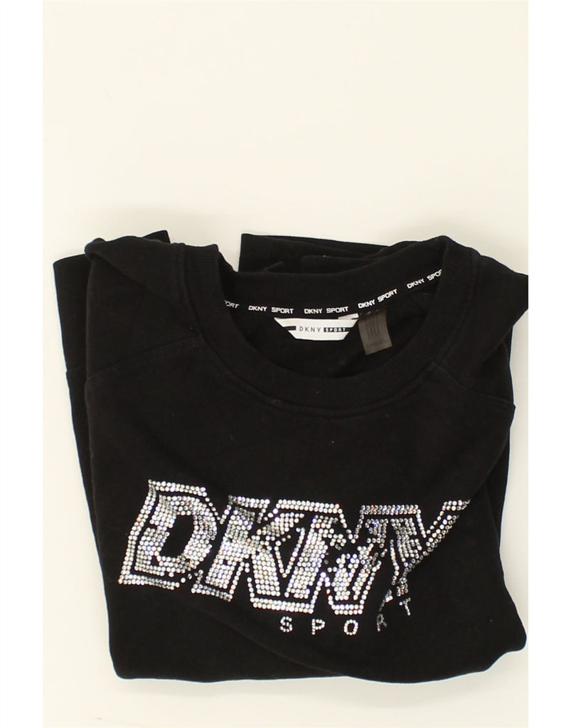 DKNY Womens Graphic Sweatshirt Jumper UK 22 2XL Black Cotton | Vintage Dkny | Thrift | Second-Hand Dkny | Used Clothing | Messina Hembry 