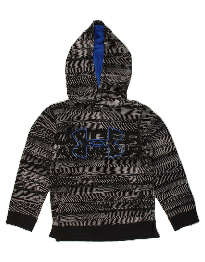 UNDER ARMOUR Boys Cold Gear Graphic Hoodie Jumper 7-8 Years Grey Striped | Vintage Under Armour | Thrift | Second-Hand Under Armour | Used Clothing | Messina Hembry 