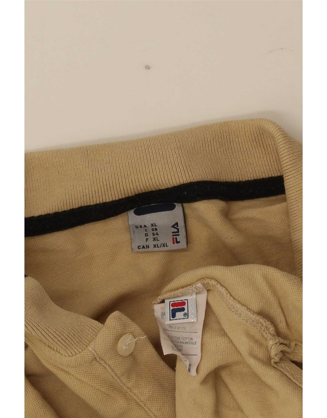 Fila Mens Polo Shirt XL Beige Striped Cotton