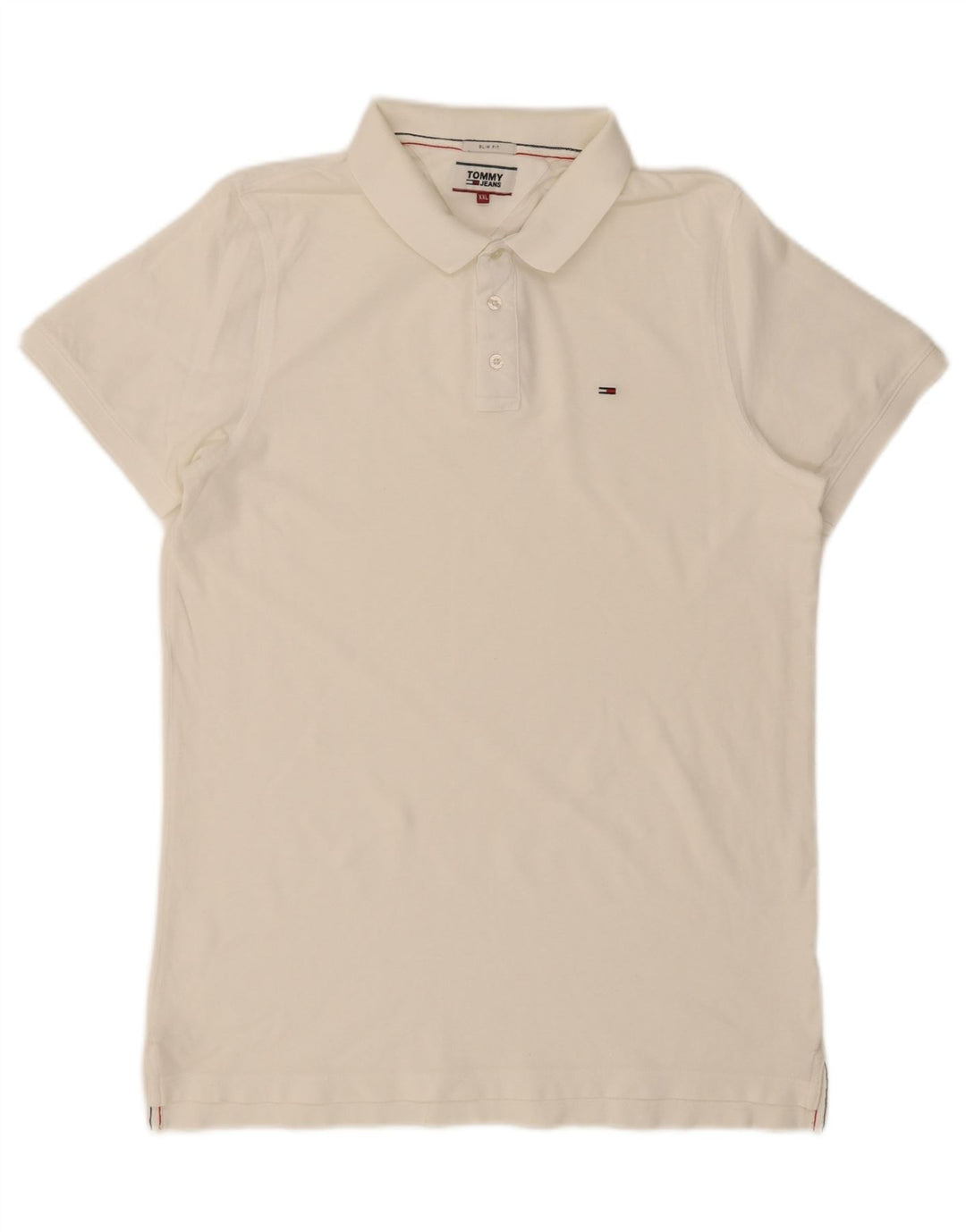 TOMMY HILFIGER Mens Slim Fit Polo Shirt 2XL White Vintage Tommy Hilfiger and Second-Hand Tommy Hilfiger from Messina Hembry 
