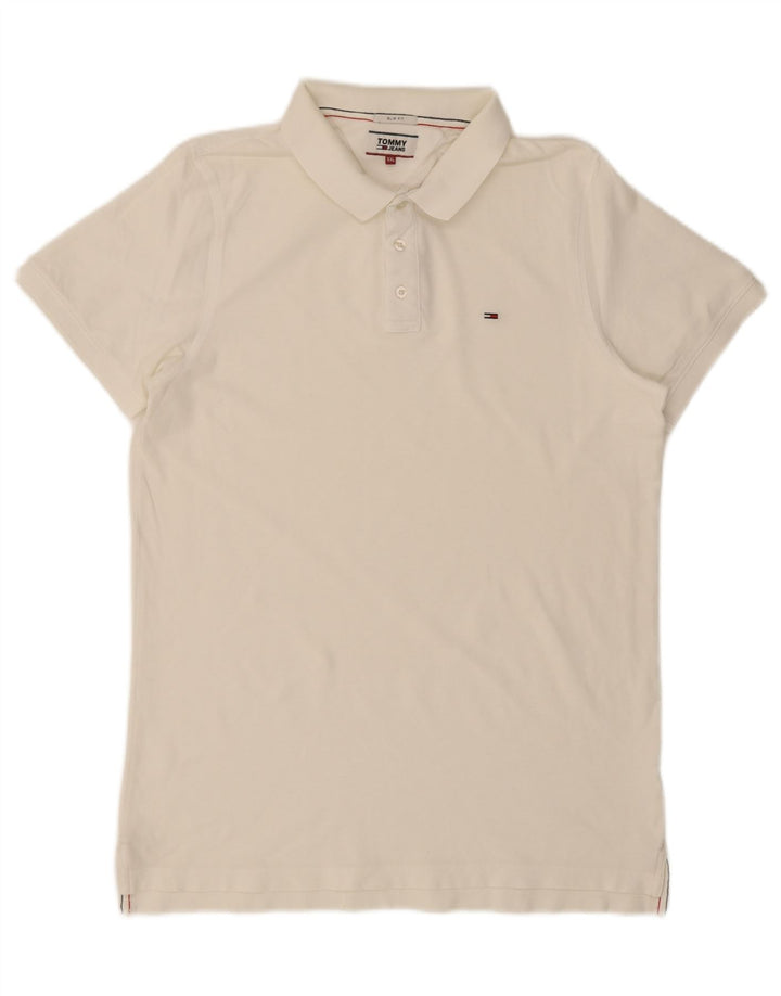 TOMMY HILFIGER Mens Slim Fit Polo Shirt 2XL White Vintage Tommy Hilfiger and Second-Hand Tommy Hilfiger from Messina Hembry 